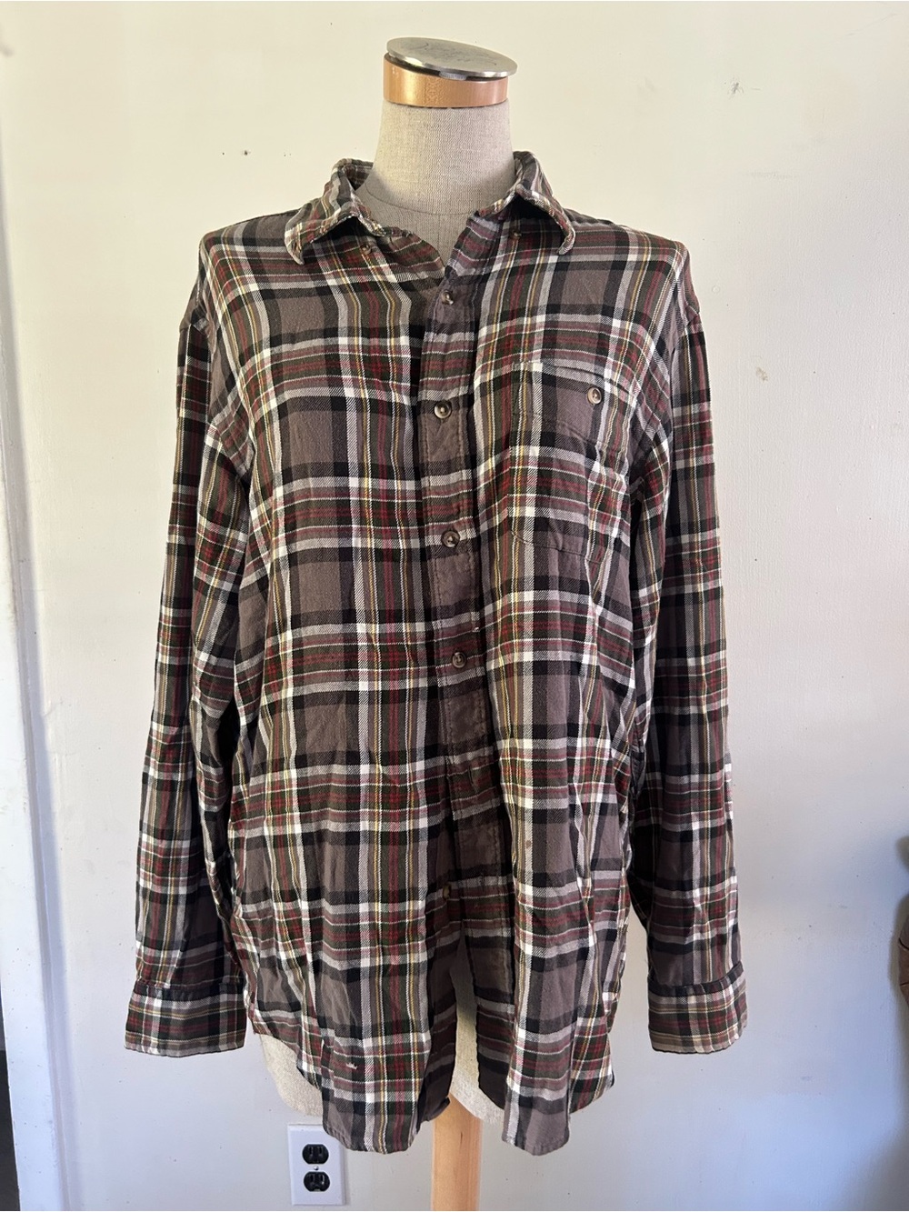 Arrow Brown Plaid Long Sleeve Button-Up Shirt